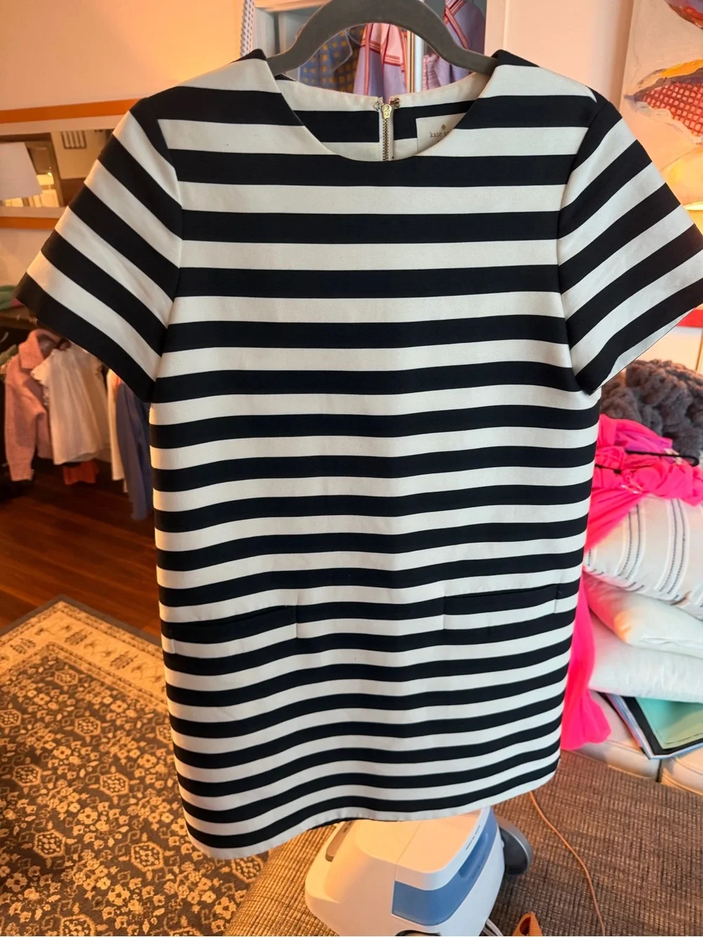 kate spade Black and White Striped Short Sleeve Shift Dress